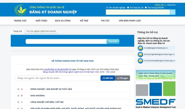 Thủ tục thêm, bổ sung ngành nghề kinh doanh mới nhất 2026 2 Truy cập trang Tra cứu ngành, nghề kinh doanh của Cổng thông tin quốc gia