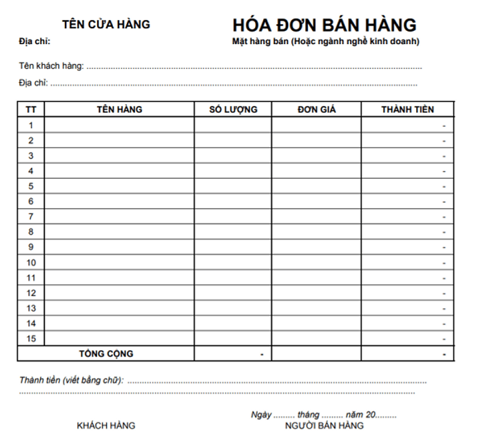 hoá đơn đỏ mẫu 1